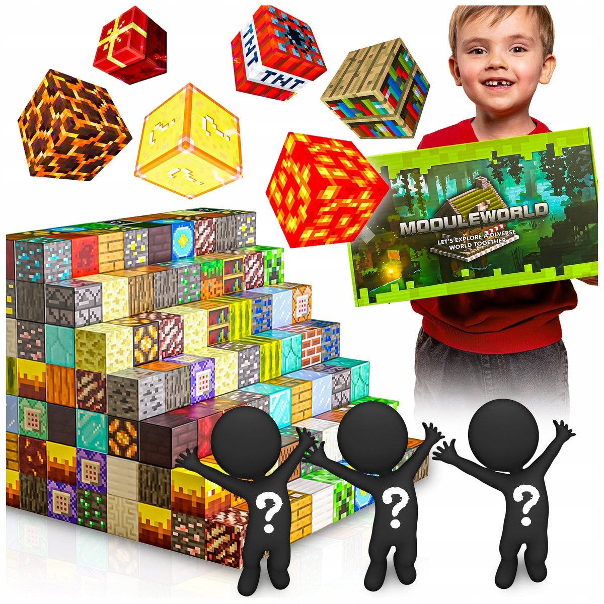 KLOCKI MAGNETYCZNE KONSTRUKCYJNE MIX KLOCKÓW LOSOWE 48 EL + 3 LUDZIKI