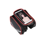 Sakwy rowerowe - Roswheel Sakwa na ramę przednia podwójna z etui na telefon, czarno-czerwona - miniaturka - grafika 1