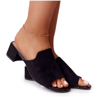 Zamszowe Klapki Na Obcasie Sergio Leone KL313 Czarne - Klapki i japonki damskie - miniaturka - grafika 1