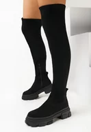 Kozaki damskie - Czarne Kozaki za Kolano na Grubej Podeszwie Fevora - miniaturka - grafika 1