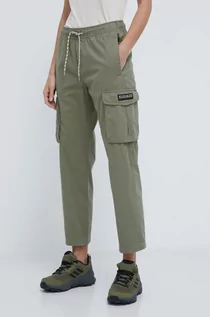 Spodnie damskie - Napapijri spodnie bawełniane kolor zielony proste high waist - grafika 1