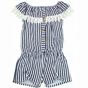 Kombinezony dla dzieci - Kombinezon SPODNIUM Z KORONKĄ Granatowe Paski 116 - miniaturka - grafika 1