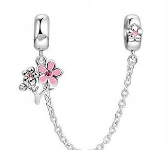 Zawieszka srebrna Bead 925 Kwiatek z Różowymi Cyrkoniami i łańcuszek 3,89 g