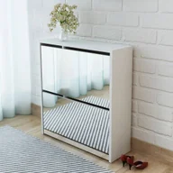 Szafki na buty - vidaXL Szafka na buty z 2 przegrodami z lustrem biała 63x17x67 cm - Szafka na buty - Szafki na buty - Szafka do przedpokoju - Szafki do przedpokoju - miniaturka - grafika 1
