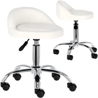 Krzesła i taborety kosmetyczne - Taboret kosmetyczny fryzjerski z oparciem biały krzesło obrotowe hoker SPA mobilny - miniaturka - grafika 1