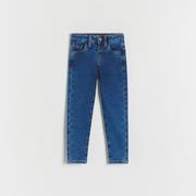 Spodnie i spodenki dla dziewczynek - Reserved - Jeansy slim z efektem sprania - Niebieski - miniaturka - grafika 1
