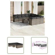 Meble ogrodowe - The Living Store 12-cz. zestaw mebli ogrodowych z poduszkami - szary - polirattan - Sofa Ogrodowa - miniaturka - grafika 1