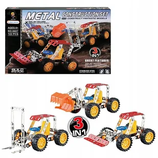 3w1 MODEL DO SKŁADANIA KOPARKA SPYCH WÓZEK WIDŁOWY METALOWY PALECIAK - Zabawki zdalnie sterowane - miniaturka - grafika 1