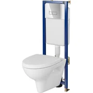 Stelaże i zestawy podtynkowe do WC - Zestaw Cersanit Parva SET B620 miska WC CleanOn wisząca z deską wolnoopadającą i stelaż podtynkowy Tech Line Base z przyciskiem - miniaturka - grafika 1