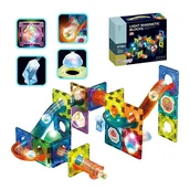 Tory, garaże, parkingi - WOOPIE Klocki Magnetyczne Tor Kulkowy Świetlny 49 el. - miniaturka - grafika 1