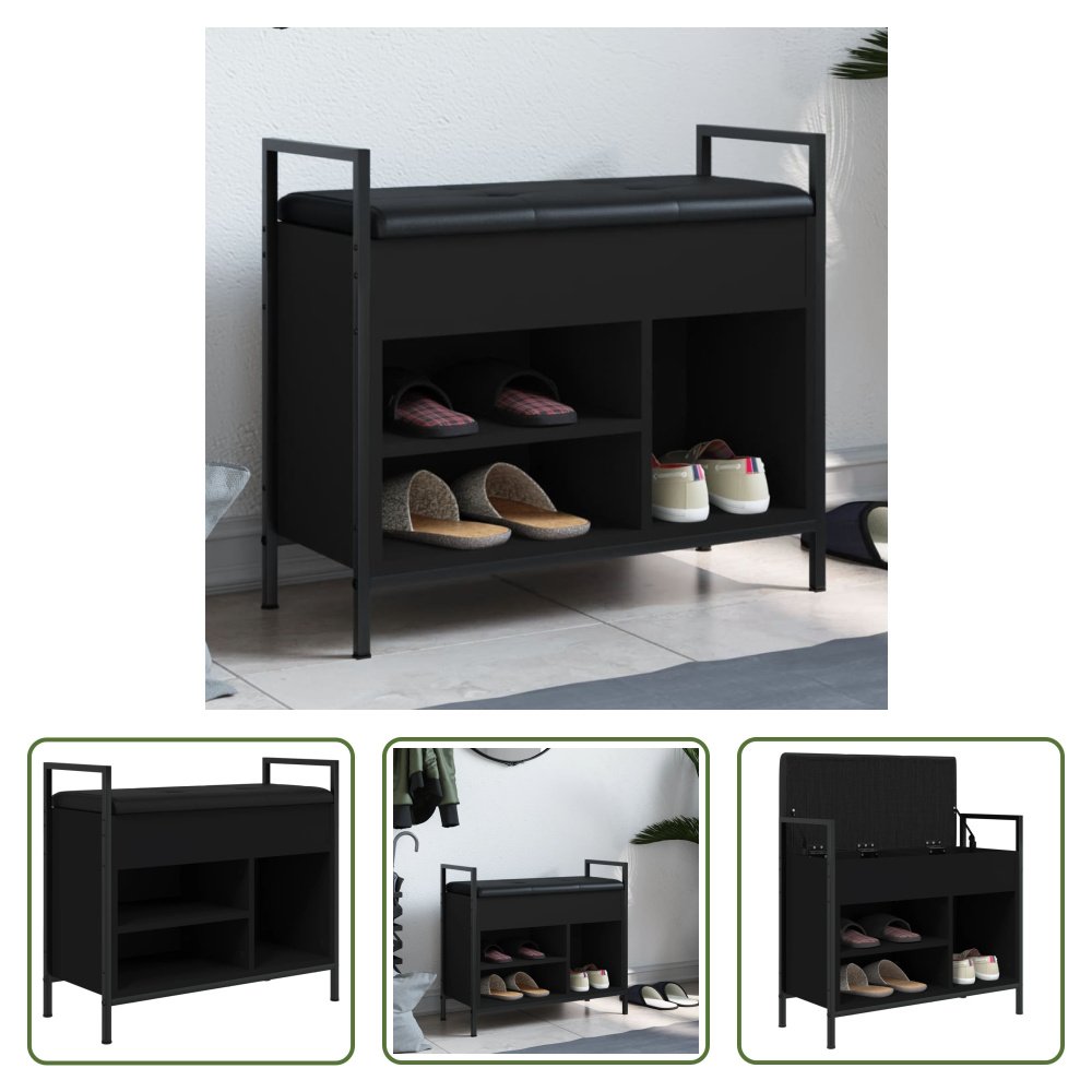 The Living Store Ławka na buty czarna 65,5x32x57,5 cm Materiał drewnopochodny