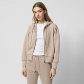 Bluzy damskie - Damska bluza dresowa rozpinana z kapturem Outhorn OTHWSS24TSWSF1159 - beżowa - miniaturka - grafika 1