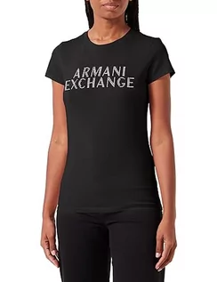 Koszulki i topy damskie - Armani Exchange Damska koszulka Slim Fit Stretch Cotton Embellished Logo Fitted Tee T-Shirt, czarny, M - grafika 1