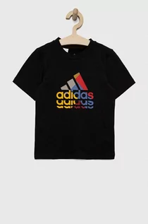 Koszulki dla chłopców - adidas t-shirt bawełniany dziecięcy kolor czarny z nadrukiem - grafika 1