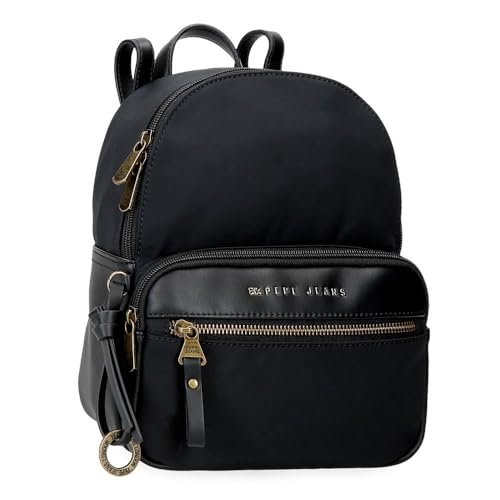 Pepe Jeans Morgan Plecak na co dzień Czarny 20x25,5x10 cm Poliester z Detalami Ze Sztucznej Skóry 5,1L by Joumma Bags, Czarny (Black), Talla única, plecak na co dzień