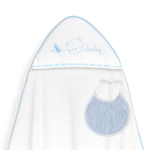 Okrycie kąpielowe 100x100 Baby biały niebieski ręcznik z kapturkiem + śliniaczek - Okrycia kąpielowe dla dzieci - miniaturka - grafika 1