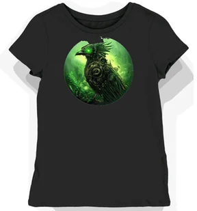 Koszulka damska czarna z nadrukiem ptaków steampunkowych L - Koszulki i topy damskie - miniaturka - grafika 1
