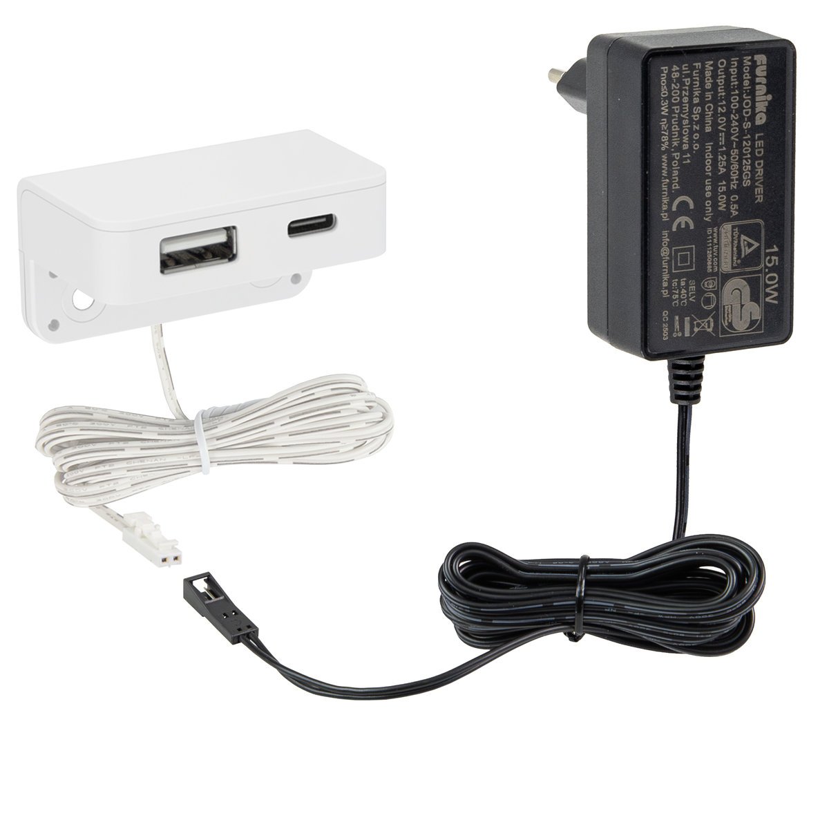 Ładowarka do telefonu przykręcana do szafki USB-A + USB-C , biała