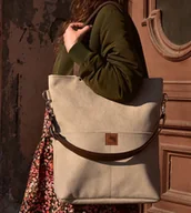 Torebki damskie - Beżowa , wodoodporna torba z rączkami w kolorze czekoladowy brąz - miniaturka - grafika 1