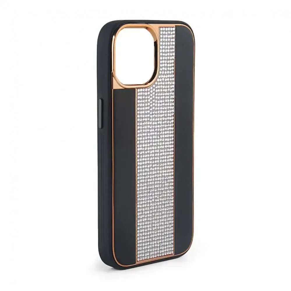 iLike Etui na telefon Tylny pokrowiec Apple iPhone 15 Pro Diamonds and Leather Case Black ILIAPP15PDLCB