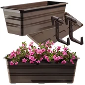 Donice - Doniczka balkonowa Cati + podstawka + uchwyty 40 cm, brąz - miniaturka - grafika 1