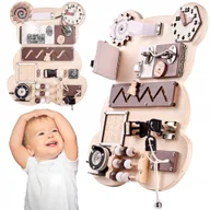 Zabawki sensoryczne - TABLICA MANIPULACYJNA SENSORYCZNA 12W1 EDUKACYJNA DREWNIANA MIŚ DLA DZIECI - miniaturka - grafika 1