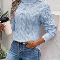 Swetry damskie - TEMU Sweter Damski Elegancki - Modny Pulower na Jesień/Zimę, Nieprzezroczysty Jednokolorowy Sweter Fioletowy, Stylowe i Codzienne Ubrania, Śliczne - miniaturka - grafika 1