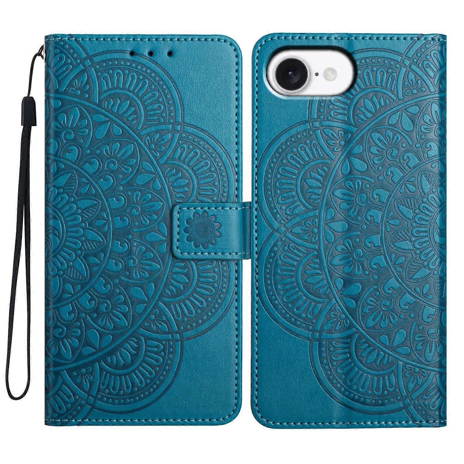 Do iPhone'a 16e Portfel Etui na telefon Motyl Kwiatowy nadruk Skórzana klapka z paskiem - niebieska Wielobarwny Blue