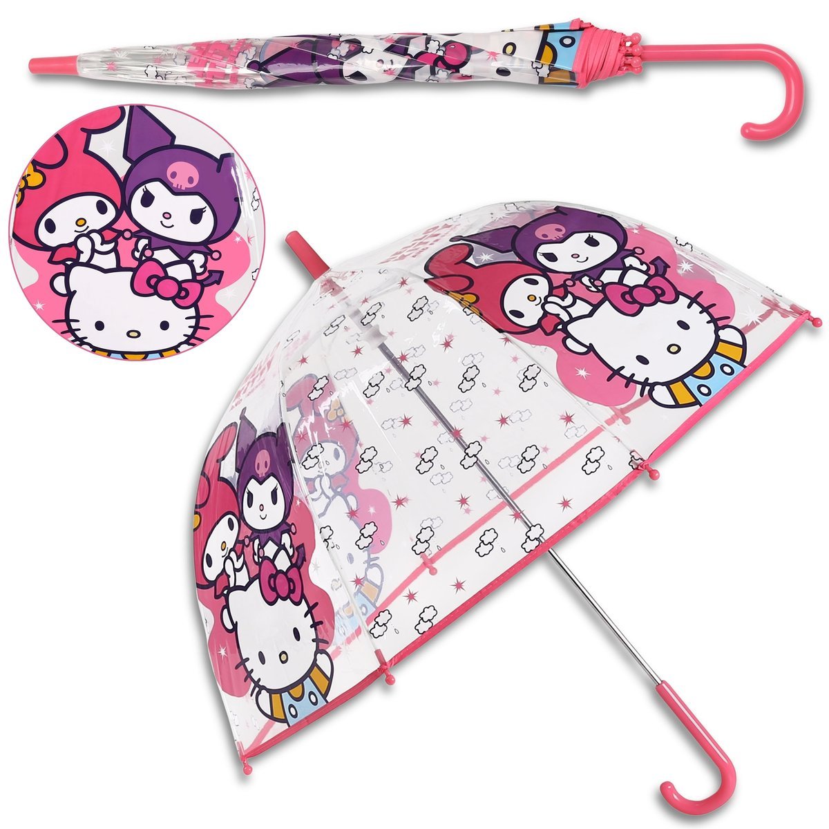Hello Kitty Transparentna parasolka AUTOMATYCZNA, Składany parasol dla dziewczynki