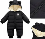 Kombinezony dla dzieci - KOMBINEZON ZIMOWY ŚNIEGOWY ŚPIOSZEK DLA NIEMOWLAKA 72cm CIEPŁY POLAR CZARNY - miniaturka - grafika 1