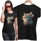 Koszulki i topy damskie - KOT KOSZULKA DAMSKA Z KOTKIEM OKULARY - miniaturka - grafika 1