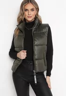 Kamizelki damskie - Ciemnozielona Kamizelka z Szerokim Kołnierzem Pikowana Risara - miniaturka - grafika 1