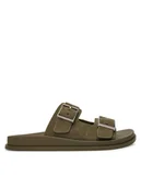 Klapki i japonki damskie - Calvin Klein Klapki City Sandal Buckle Suede HW0HW03130 Zielony - miniaturka - grafika 1
