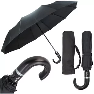 Parasolka Czarna Z Półokrągłą Skórzaną Rączką Blue Rain Półautomatyczna - Parasole - miniaturka - grafika 1