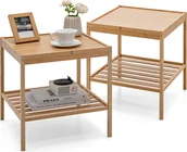 Ławy i stoliki kawowe - KOMFOTTEU zestaw 2 bambusowych stolików nocnych, stolik nocny mały z 2 półkami, stolik kawowy, stolik telefoniczny naturalny, stolik herbaciany do salonu, sypialni - miniaturka - grafika 1