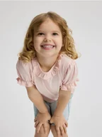 Bluzki dla niemowląt - Reserved - Bawełniany t-shirt z falbanką - pastelowy róż - miniaturka - grafika 1