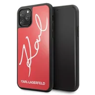Etui i futerały do telefonów - Karl Lagerfeld Double Layers Tempered Glass Glitter Signature Case - Etui iPhone 11 Pro (czerwony) - miniaturka - grafika 1