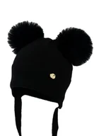 Czapki dla dzieci - Czapka niemowlęca na zimę KIERAN z dwoma pomponami czarna - miniaturka - grafika 1