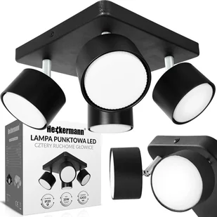 Zestaw Lampa punktowa LED Heckermann 8795318A Czarna 4x głowica + 4x Żarówka LED Heckermann GX53 7W Neutral - Lampy sufitowe - miniaturka - grafika 4