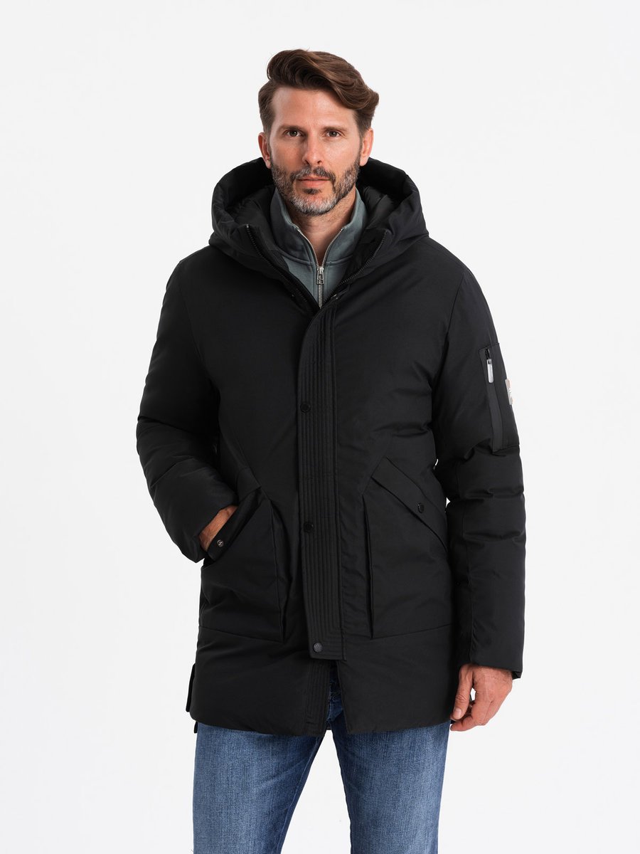 Długa sezonowa męska kurtka w stylu outdoorowym - czarna V1 OM-JALJ-0202 S