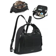 Torebki damskie - Damski Plecak Torebka Shopper 2w1 LUIGISANTO CZarna Dwukomorowa - miniaturka - grafika 1