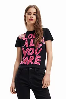Koszulki i topy damskie - Desigual T-shirt damski Ts_Love All, czarny, M - grafika 1