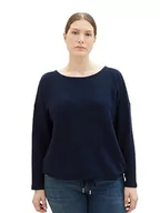 Bluzy damskie - TOM TAILOR Damska bluza ze strukturą i sznurkiem, 10668-sky Captain Blue, 50 duże rozmiary - miniaturka - grafika 1
