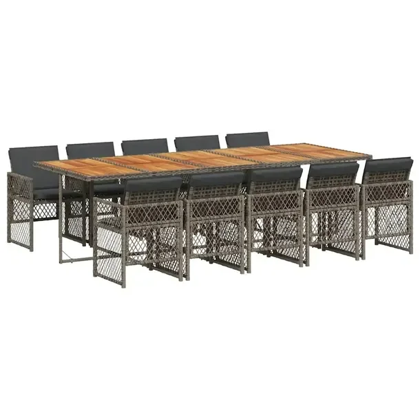 Zestaw mebli ogrodowych szary rattan PE, stół 275x106x73 cm, krzesło