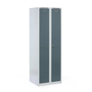 Metalowa szafka ubraniowa na cokole, 2-drzwiowa, 1800 x 600 x 500 mm, zamek cylindryczny, drzwi ciemnoszare - Szafki biurowe - miniaturka - grafika 1
