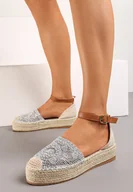 Sandały damskie - Srebrne Sandały na Grubej Plecionej Podeszwie z Ażurowym Wykończeniem Artiva - miniaturka - grafika 1