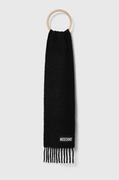 Apaszki i szaliki damskie - Moschino szalik wełniany kolor czarny gładki - miniaturka - grafika 1