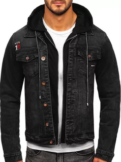 Kurtki męskie - Czarna kurtka jeansowa męska z kapturem Denley RC61137W1 - grafika 1