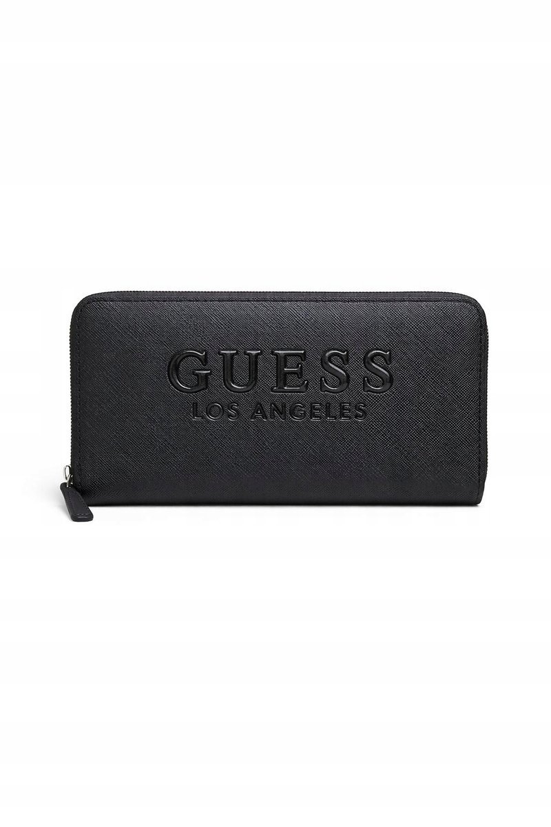 GUESS CZARNY PORTFEL Z WYTŁACZANYM LOGO I ZAMKIEM 19x10x3 1GŁA