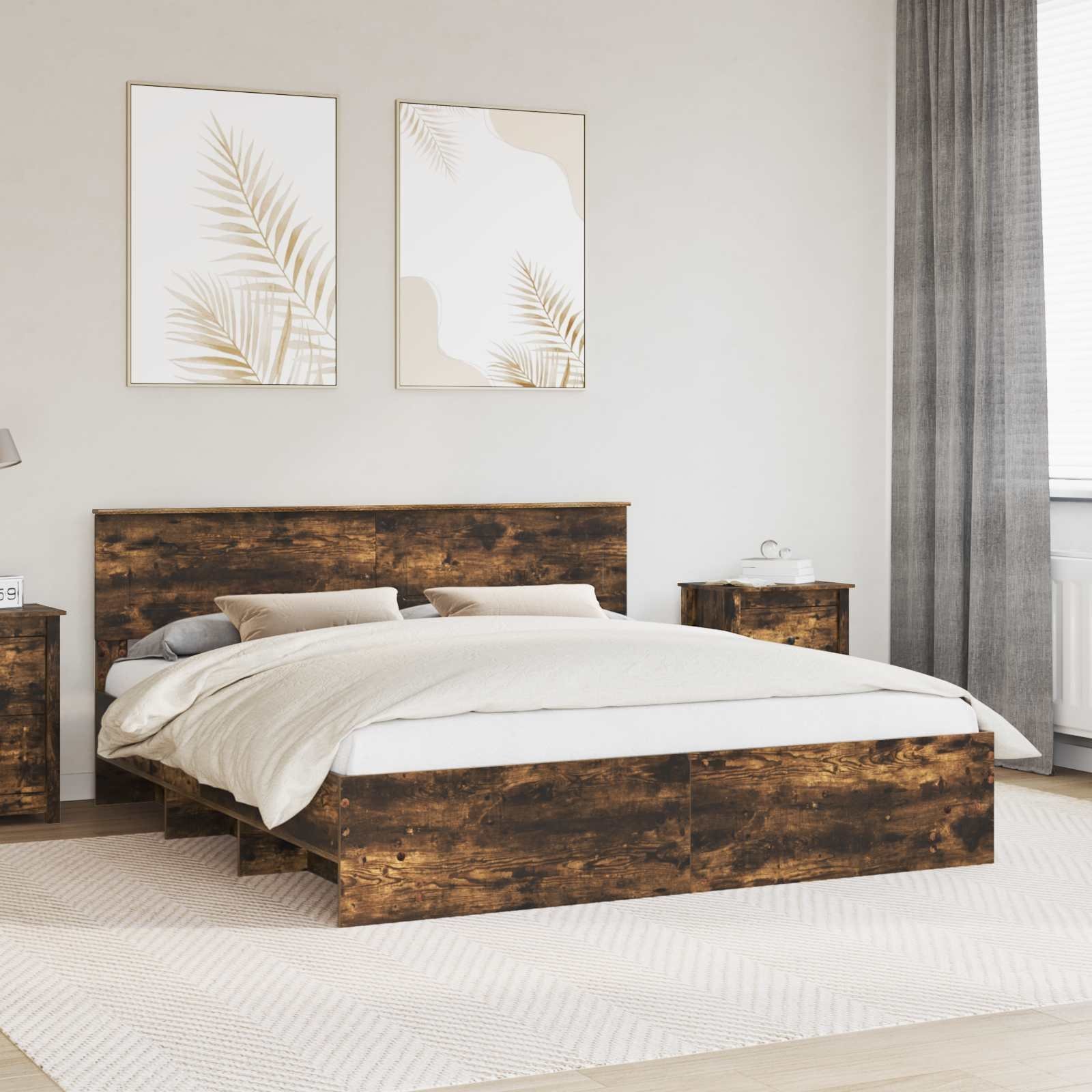 vidaXL Ramka łóżka Wędzony dąb 200 x 200 cm Materiał drewnopochodny